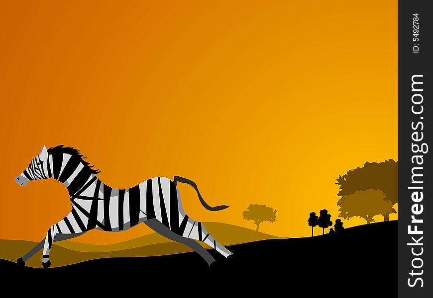 Zebra running in forest abstract background