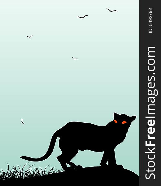 Panther on rock on gradient background