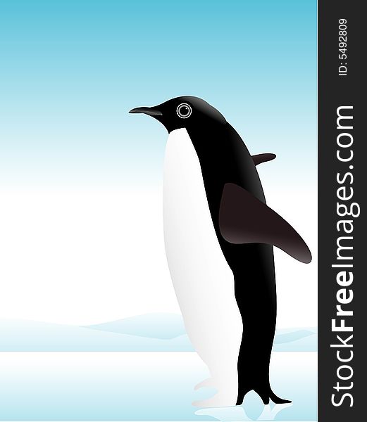 Penguin in ice on gradient background