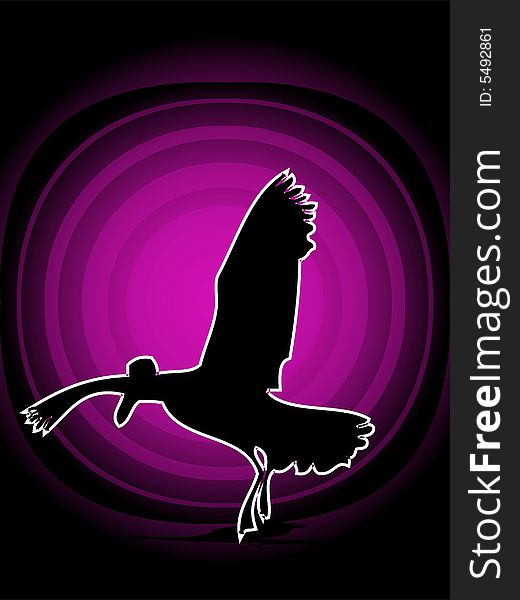 Flying crow on gradient circular background