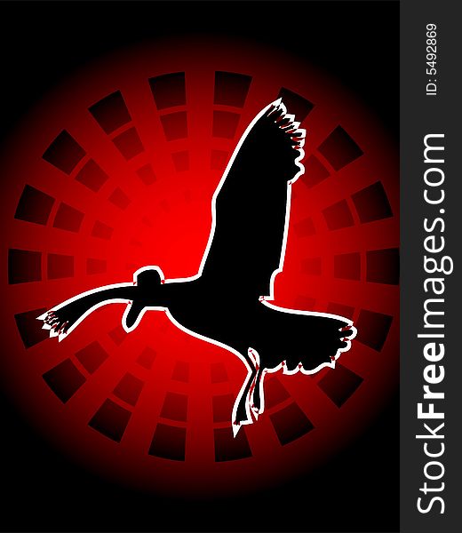 Flying bird on abstract circular background