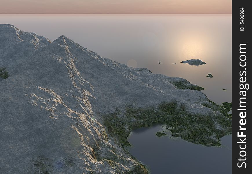 The icy island, landscape, illustration 3D
