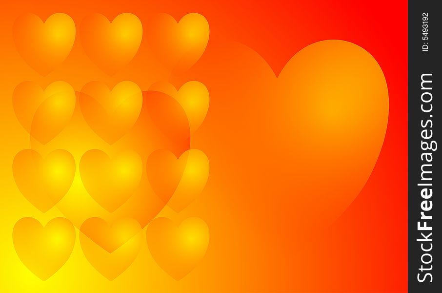 Romantic background of love hearts in sunburst colors. Romantic background of love hearts in sunburst colors