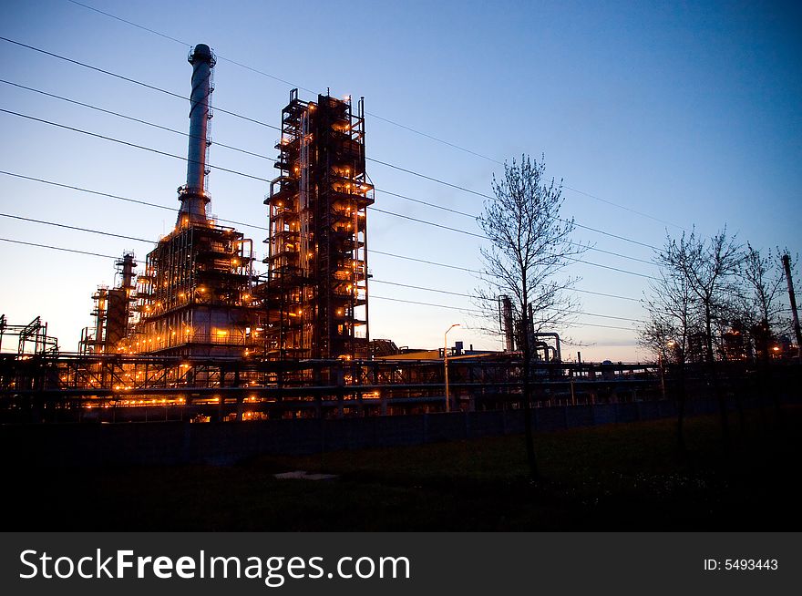 Industrial oil works, night view