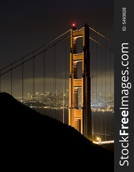 Golden Gate Bridge at Night with City Skyline