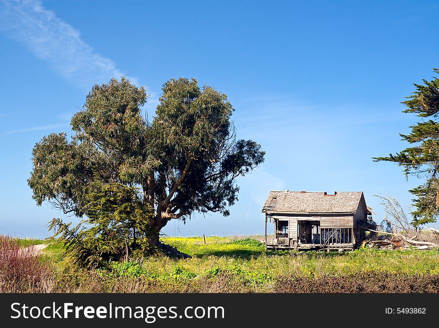 Dilapidated house sitting in field near the California coast. Dilapidated house sitting in field near the California coast.