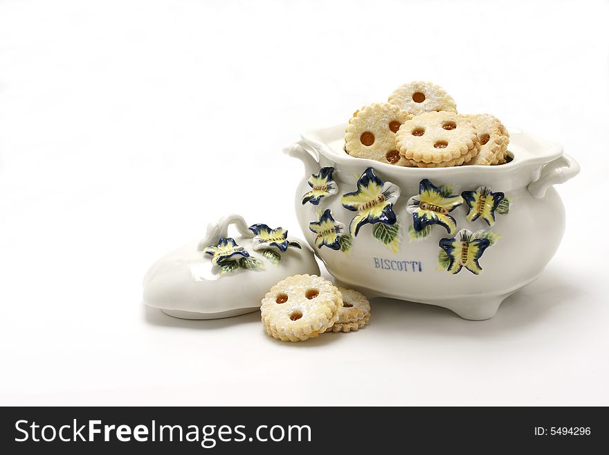 Cookie Jar with cookies isolated on white backround.