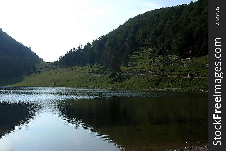 Lake on the mountain with shadows