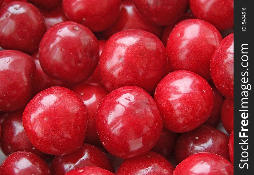 Close up of the red cherries.
