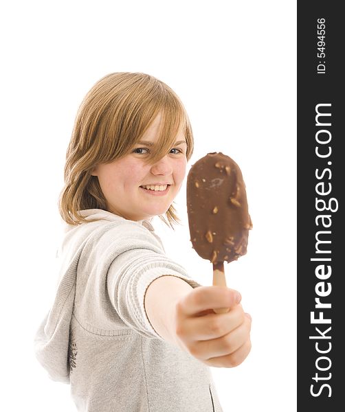 The young beautiful girl with ice-cream isolated on a white background