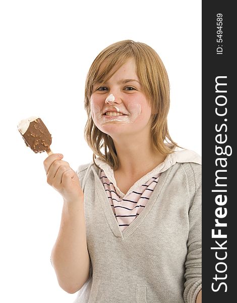 The Young Beautiful Girl With Ice-cream Isolated