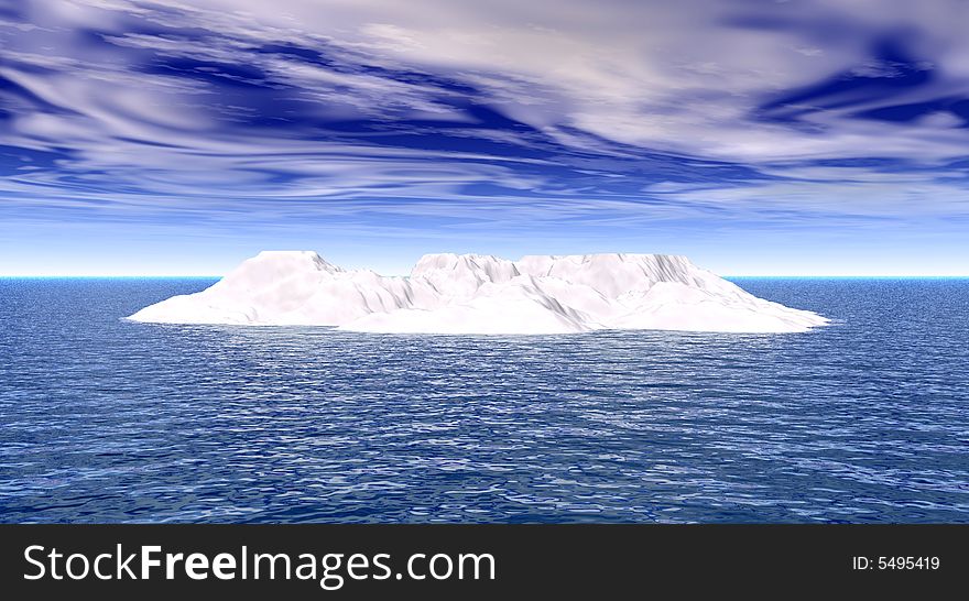 The big iceberg on  the open ocean - 3d landscape scene.