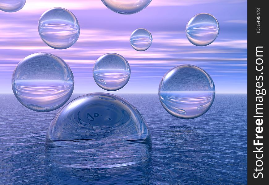 Rising water balls - digital artwork.