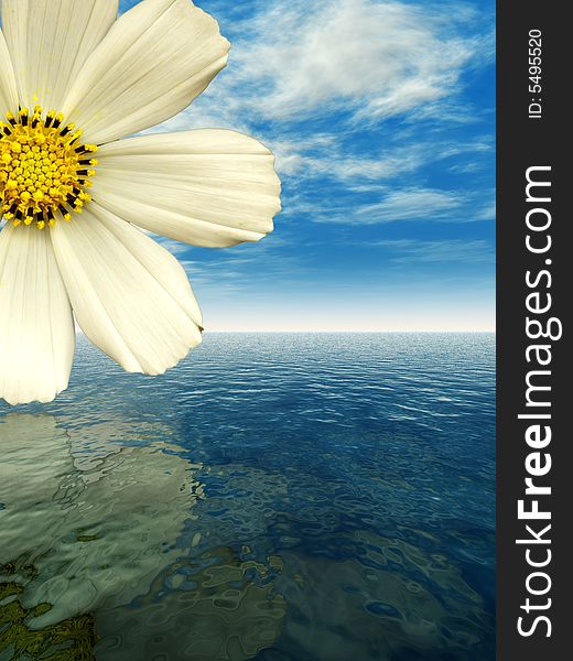 Beautiful flower with reflection on water - digital artwork. Beautiful flower with reflection on water - digital artwork.