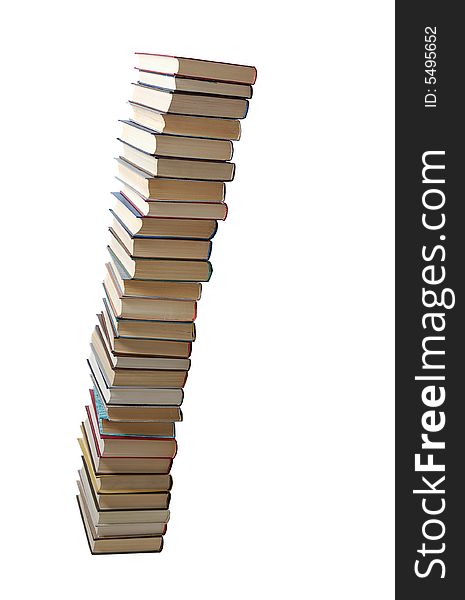 High stack of books isolated in white