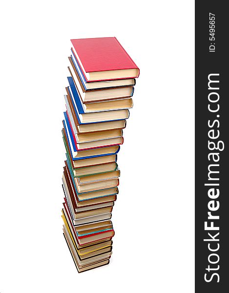 High stack of books isolated in white