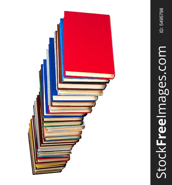 High stack of books isolated in white