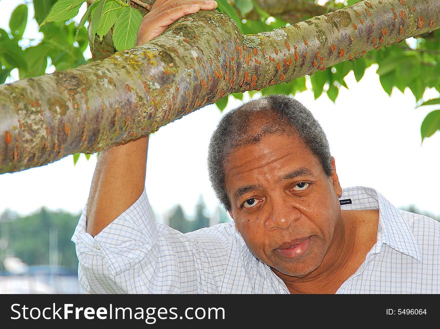 Portrait of a african american male outside.