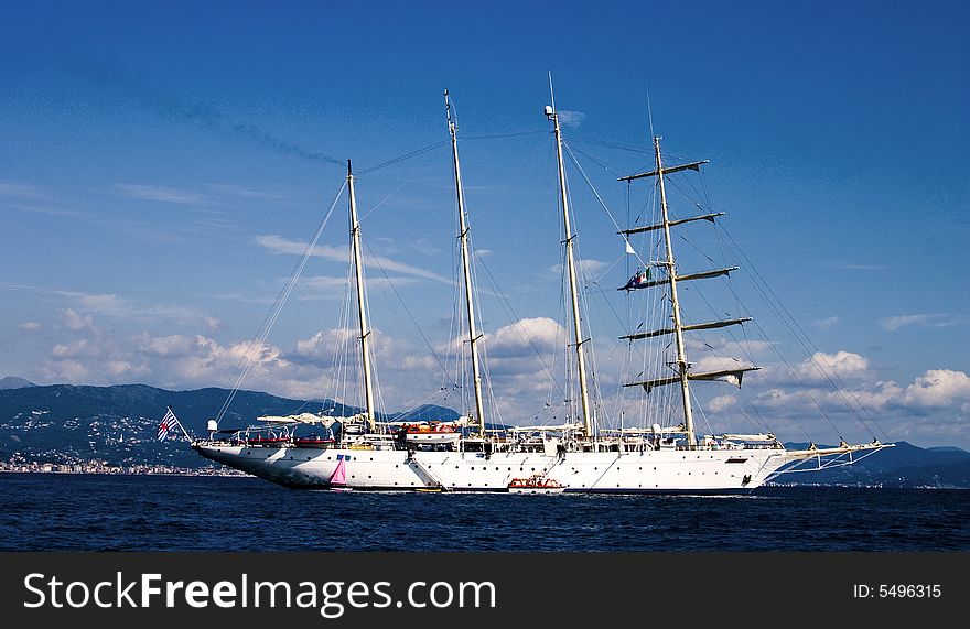 White ship in the ligurian sea