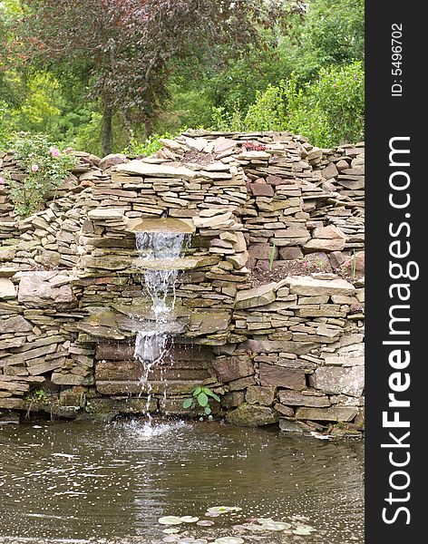 Garden waterfall made out of stones