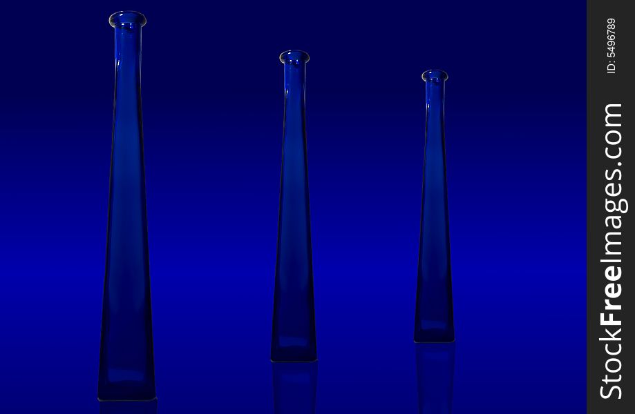 A photo composition of blue bottles