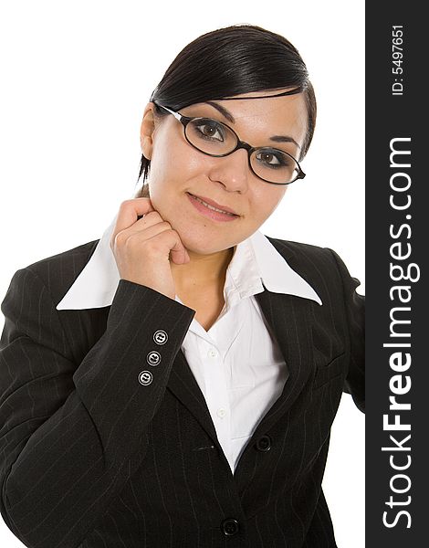 Attractive brunette businesswoman on white background
