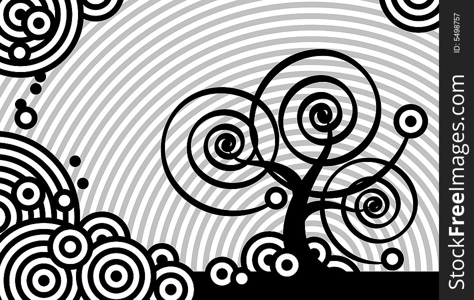 Stylized tree, black and white circles