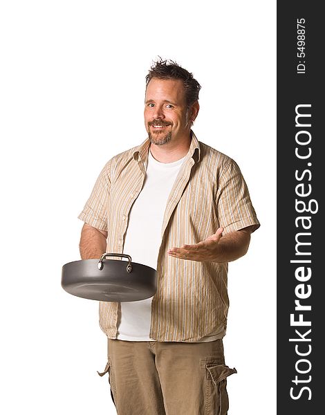 Man holding frying pan