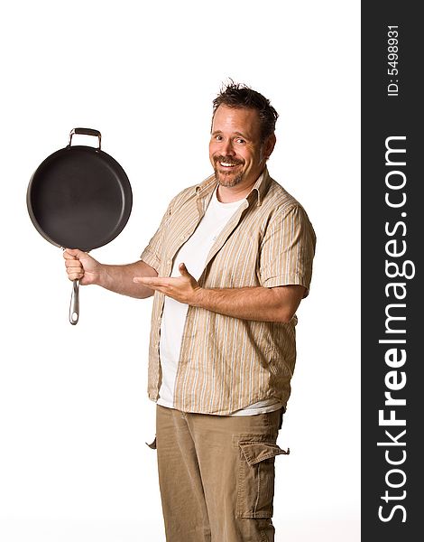 Man holding frying pan