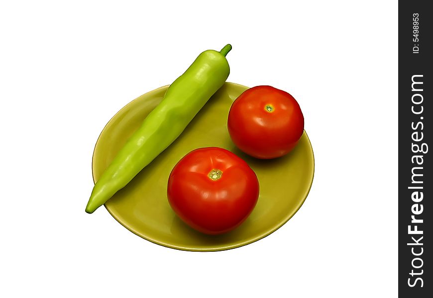 Photo of red tomatoes and green chili pepper