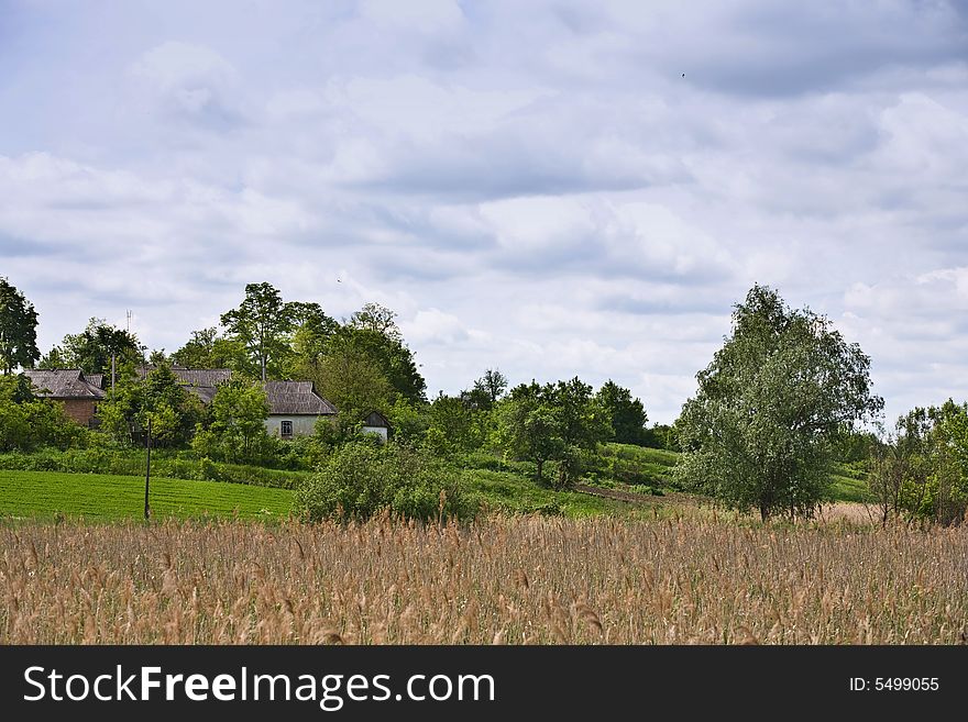 View series: landscape vith village houses and trees