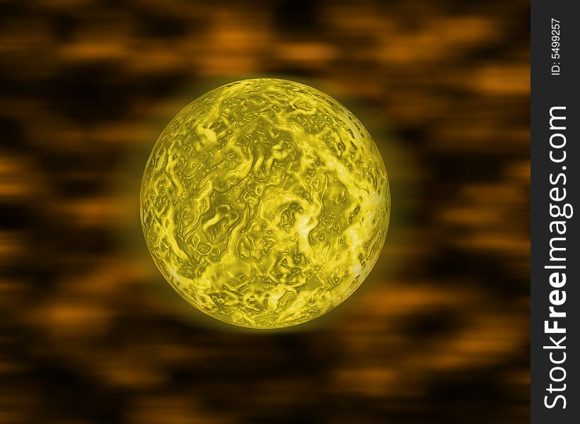 Illustration of golden planet in space