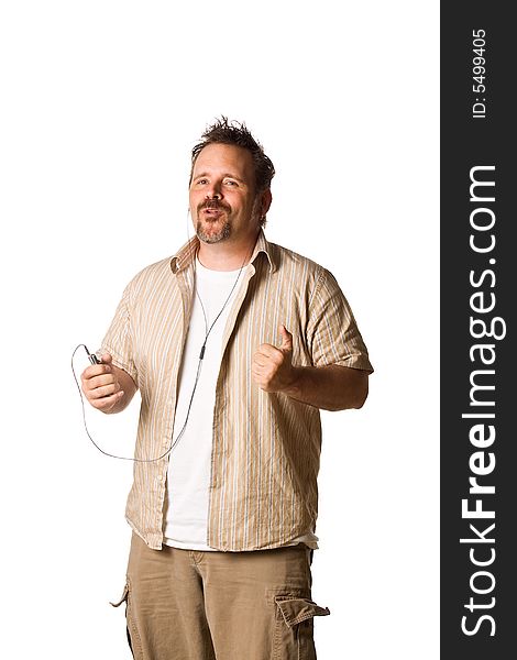 Man listening to music with expression