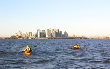 Kayakers Approach Manhattan Stock Photo