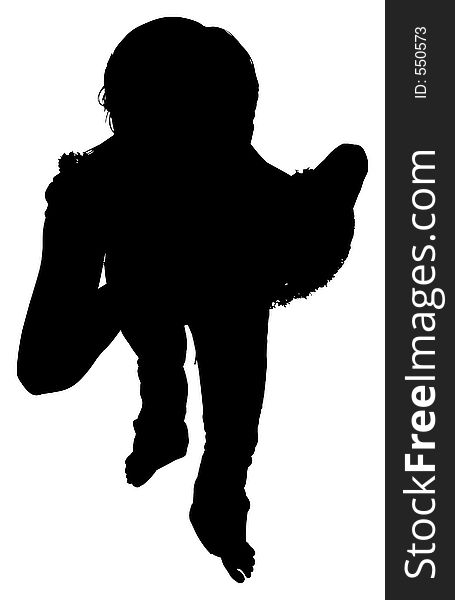 Silhouette over white with clipping path. Barefoot woman standing and leaning forward. Silhouette over white with clipping path. Barefoot woman standing and leaning forward.