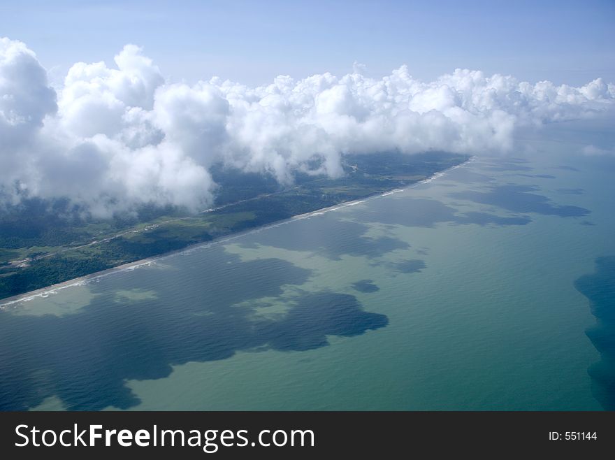 Bird's eye view of land and sea. Bird's eye view of land and sea