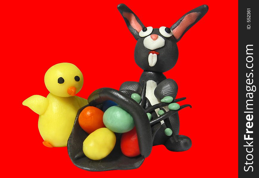 Easter bunny chicken and eggs - plasticine. Easter bunny chicken and eggs - plasticine