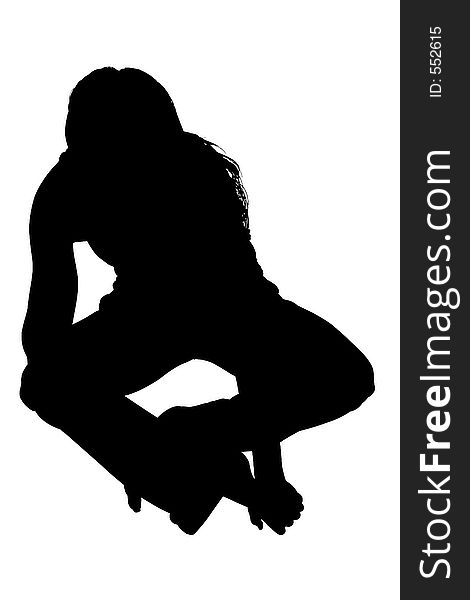 Silhouette With Clipping Path Of Woman Sitting Crossed Leg On Fl