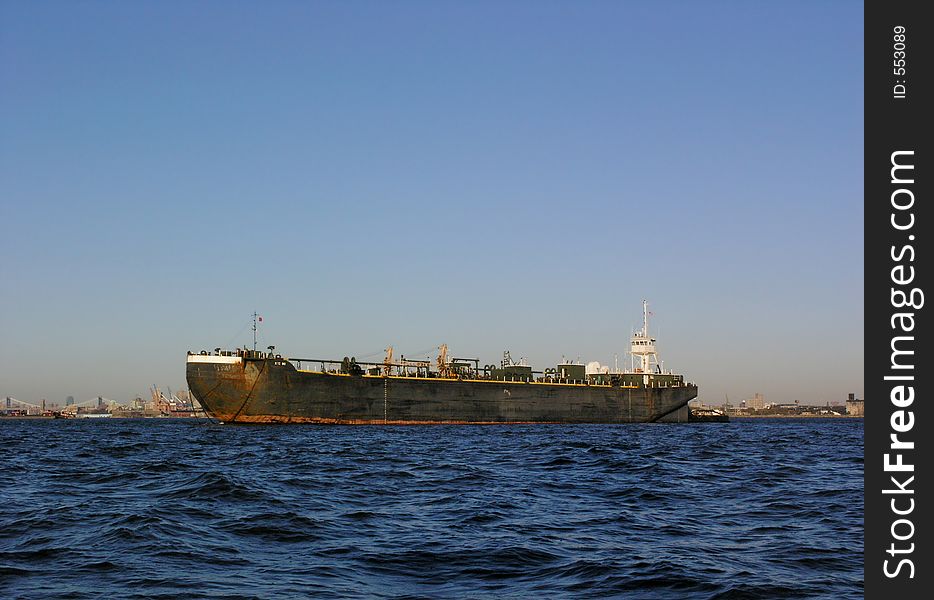 Freighter anchored in harbour