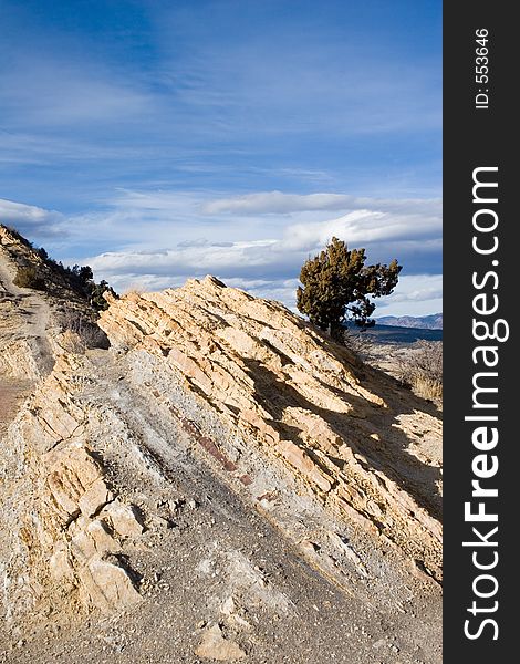 Unique geologic formations slant towards the bright Colorado winter skies. Unique geologic formations slant towards the bright Colorado winter skies.