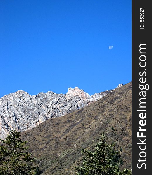 Moon over mountains. Moon over mountains