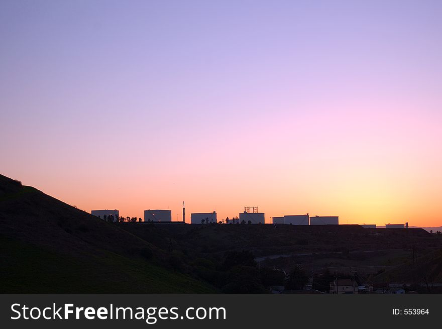 Sunset in an industrial area. Sunset in an industrial area