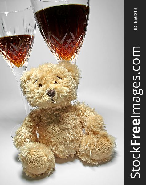 Teddy bear and wine