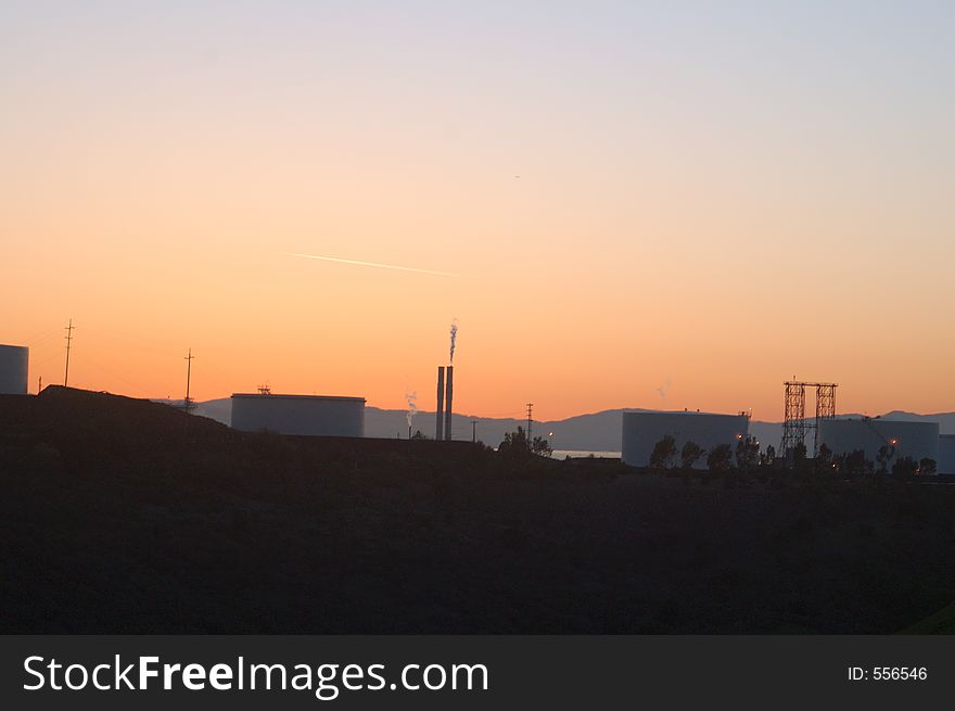 Sunset in an industrial area. Sunset in an industrial area