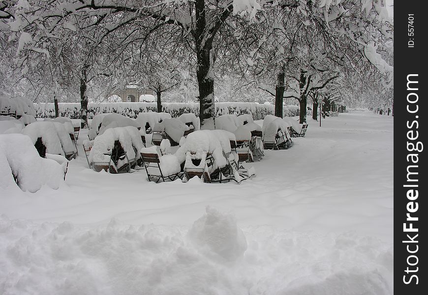 Munich beergarden in winter