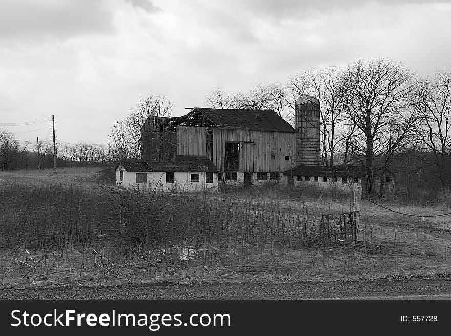 Black and White Photo of an Old Barn