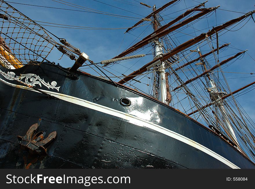 old sailing ship from below