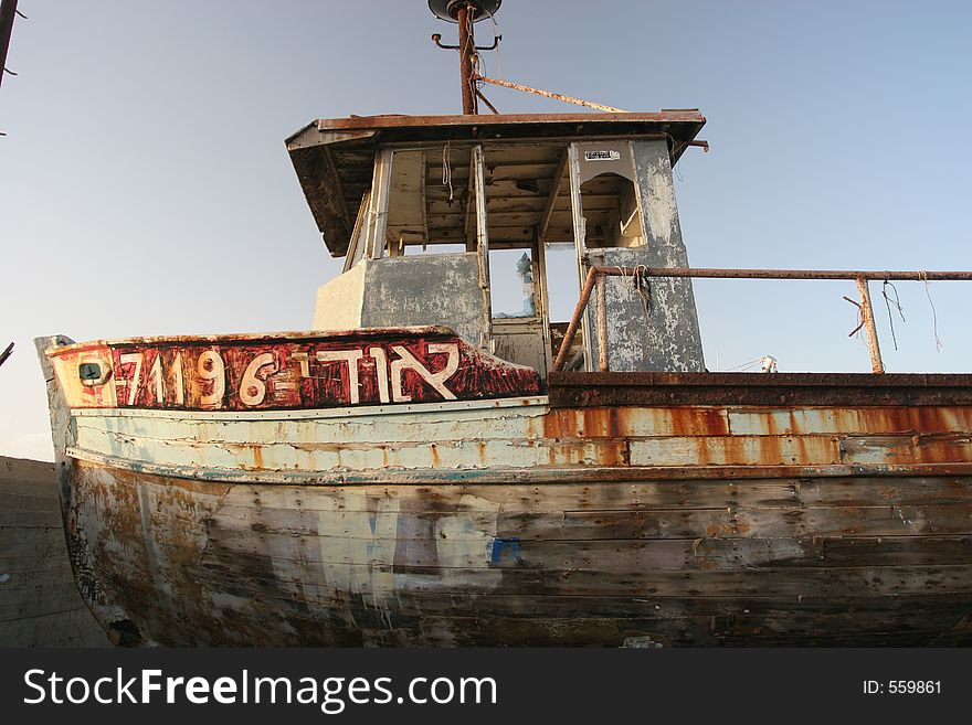 Disused Fishing boat in dry dock Jafa Town, Tel Aviv, Israel. Disused Fishing boat in dry dock Jafa Town, Tel Aviv, Israel.