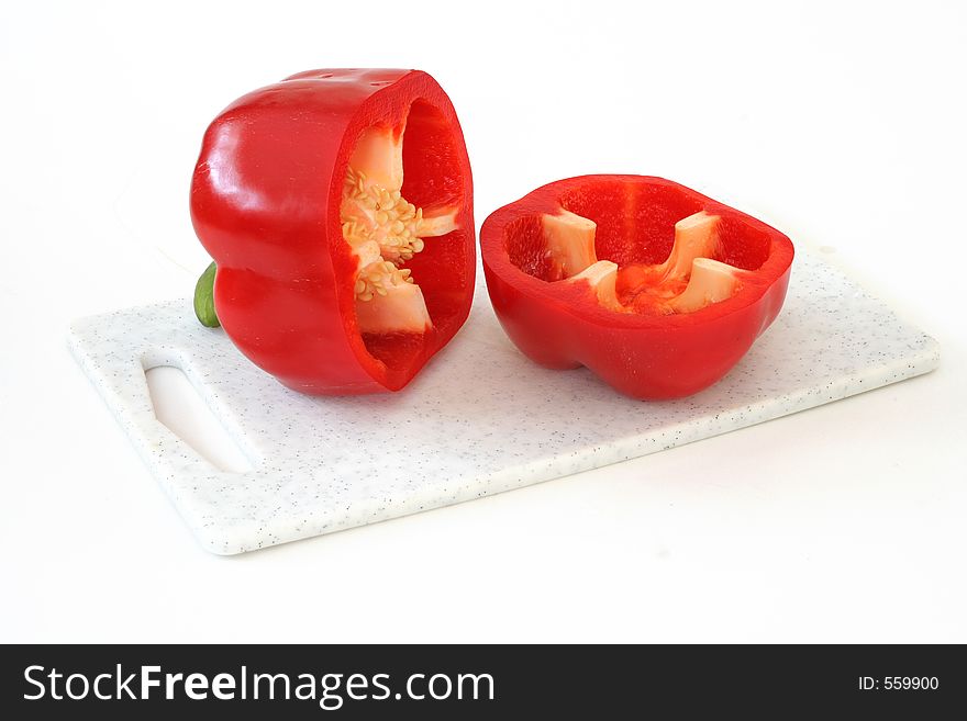 Red pepper cut in half