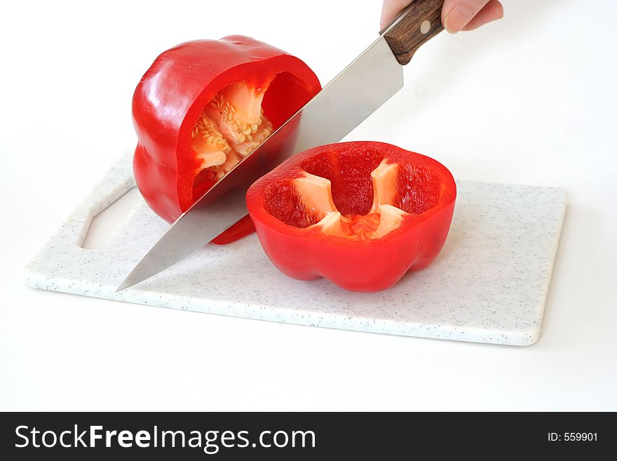 Red pepper cut in half